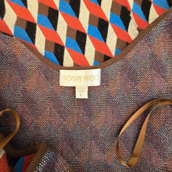 Ronny Kobo Izel Midi Knit Dress Geometric Design - Picture 4 of 5